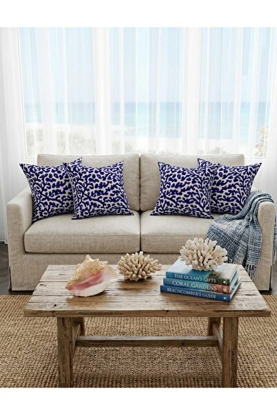 elissa home مجموعة من 4 قطع - غطاء وسادة زخرفي بنمط المرجان الأزرق مقاس 43x43