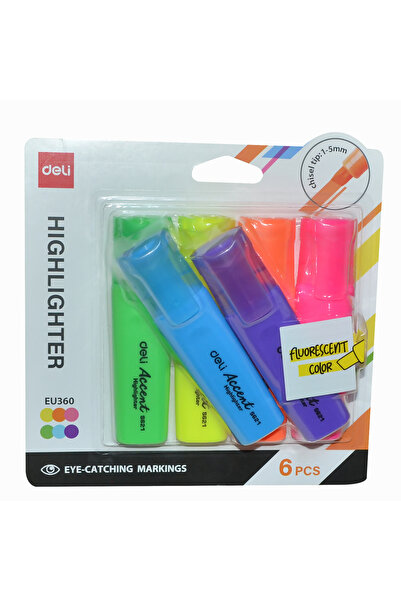 Deli 1-5 mm Chisel Tip Highlighter Set, 6pcs