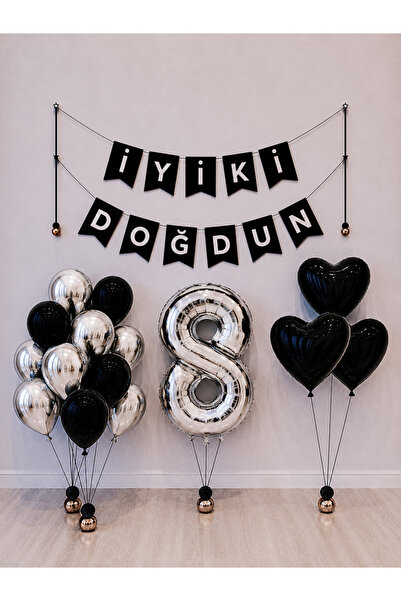 Balonsan Happy Birthday Silver Balloon Set -8-