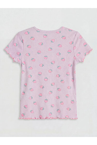 LC Waikiki Tricou pentru fete, lila, cu decolteu rotund și imprimeu cu căpșuni