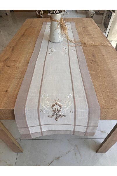 Ceki Home Table Runner, Tablecloth Runner with French Lace Detail, Single Run...