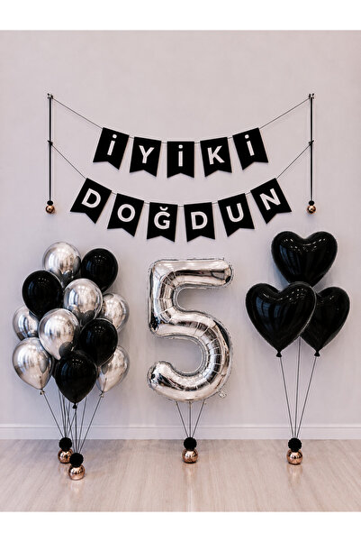 Balonsan Happy Birthday Silver Balloon Set -5-