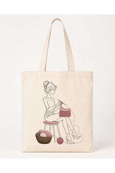 Tomris Hatun Special Linen Raw Fabric Bag for Knitting Enthusiasts, Sublimation Printing Shoulder Bag