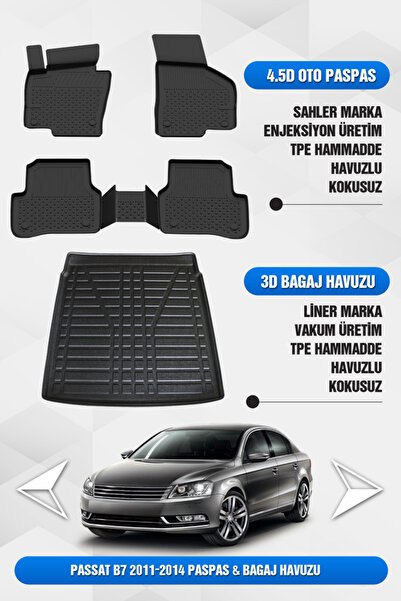 Sahler Volkswagen Passat B7 2011-2014 Uyumlu 4.5D Premium Havuzlu Oto Paspas ...
