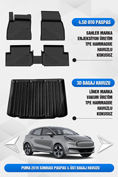 Sahler Ford Puma 2019 Sonrası Uyumlu 4.5D Premium Havuzlu Oto Paspas ve Liner...