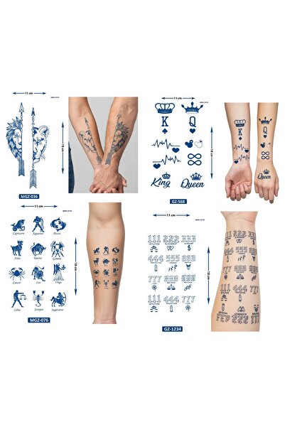 Airbrush Tattoo Yarı Kalıcı 4 Adet Birden Geçici Dövme 18x11 cm Aylık Kalıcı ...