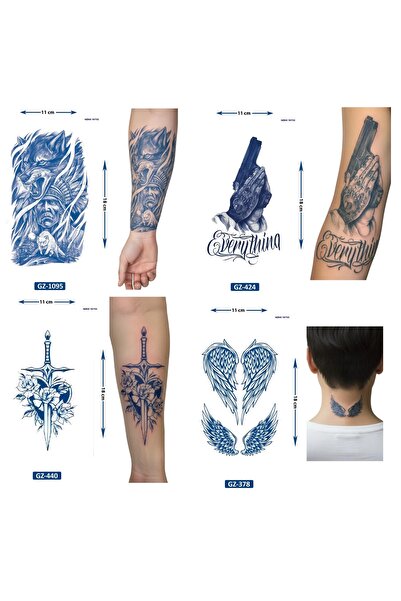 Airbrush Tattoo Yarı Kalıcı 4 Adet Birden Geçici Dövme 18x11 cm Aylık Kalıcı ...