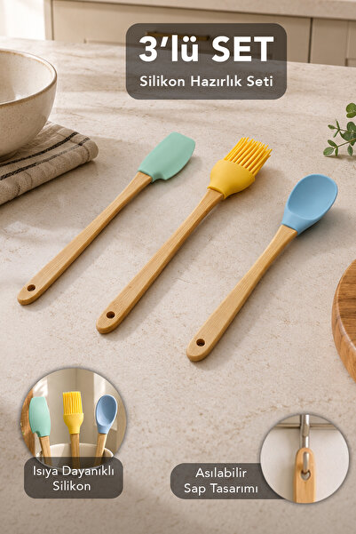 Meleni Home 3-Piece Silicone Kitchen Utensil Set - Non-Stick Heat Resistant E...