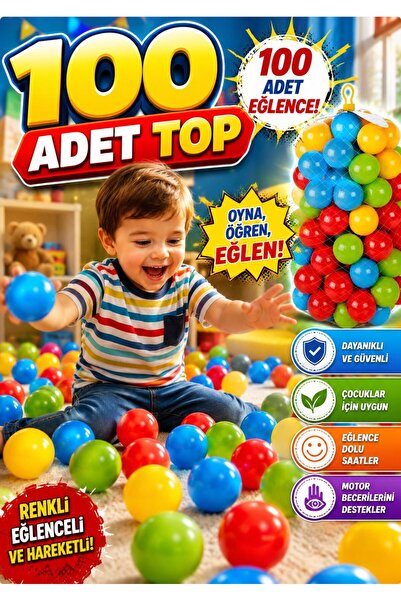SAZE 100 Adet Renkli Oyun Topu Çocuk Oyun Havuzu Topları Eğlenceli Plastik To...