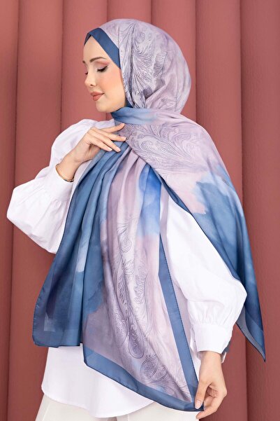 EBRUTESETTÜR Large Floral Pattern Shawl Series Navy Blue