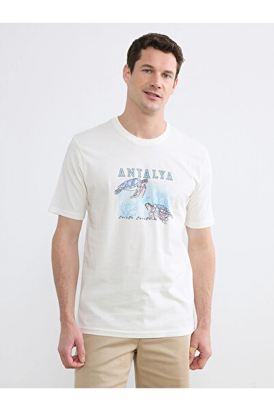 LC Waikiki Lcwaikiki Classic White Crew Neck Antalya Printed Men's T-Shirt