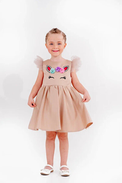 Eray Kids Rochie de seară pentru fete, cu mâneci cu volane, unicorn, și detal...