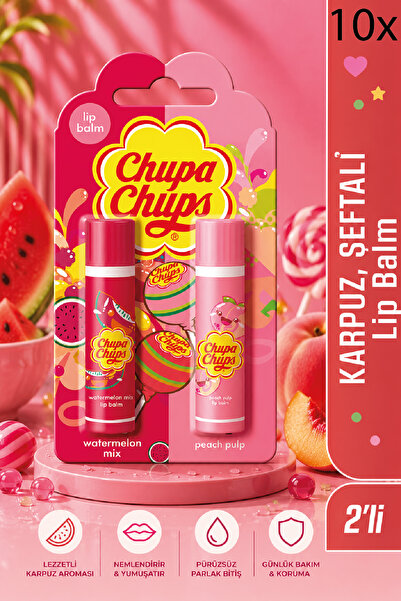 Chupa Chups Lip Balm Dudak Bakım Kremi 4gr Karpuz Ve Şeftali 3 Adet