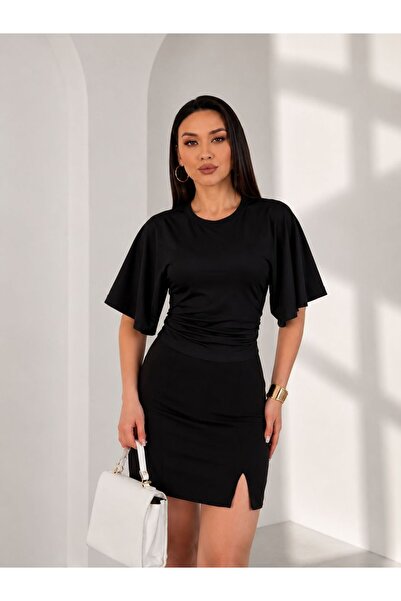 Crazy shee Women's Fitted Crew Neck Short Sleeve Knitted Blouse