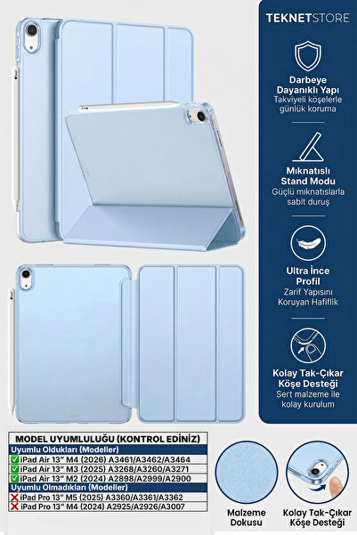 TEKNETSTORE Ipad Air 13" M4 M3 M2 Uyumlu Kılıf Ultra İnce Akıllı Uyku Modlu S...