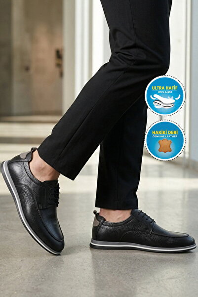 AYAKMOD Black Genuine Leather Men's Casual Shoes 2555 m