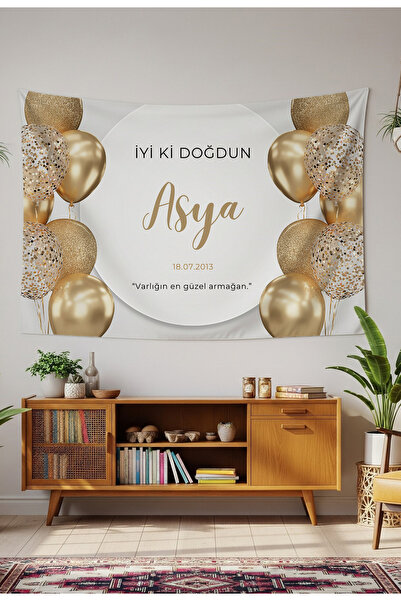 GREENDECOR Kişiye Özel Doğum Günü Duvar Örtüsü İyi ki Doğdun Happy Birthday İ...