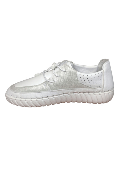 OrtopedikAL 2010 Womenly Style White-Silver Women's Casual Shoes %100 Genuine Leather Elastic Soft