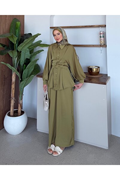 Adalenna Moda Bağlamalı Saten Şık Takım