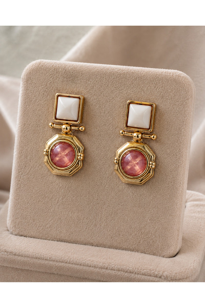 Takıtolia Blair Pink Stone Detailed Gold Color Vintage Style Premium Stylish ...