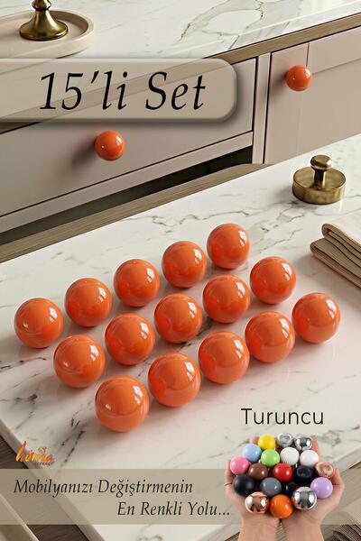 GLASWEN 15 Adet Sert Plastik Düğme Yuvarlak Top Turuncu Dolap Mobilya Mutfak ...