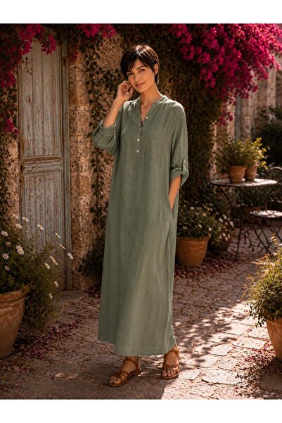 espoire butik kadın italyan keten düz elbise