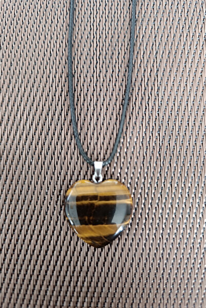Zodyak Doğal Taş Big Heart Tiger's Eye Natural Stone Pendant Precious Gemston...