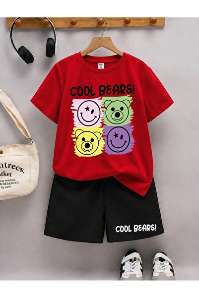 STİL-X مجموعة شورت وتي شيرت للأطفال مطبوعة بطبعة Cool Bears من الموسم الجديد