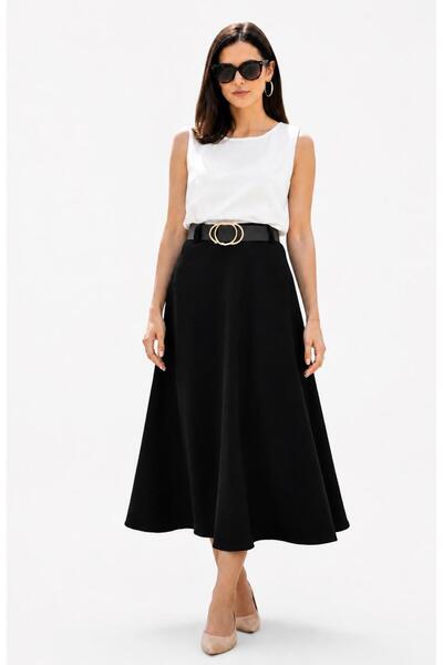 RAZENCİ Women's Black Crepe Fabric Mevlana A-Line Skirt