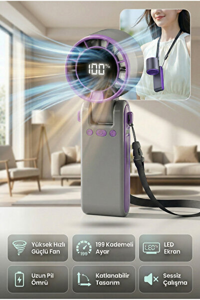 ozbience Katlanabilir Mini El ve Boyun Vantilatörü, LED, USB Şarjlı, Sessiz
