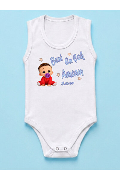 NSR tasarım Hediye Amca Yazılı Baskılı Erkek Bebek Body Zıbın Tek