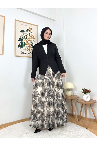 ARZU SEMA طقم تنورة ميا منقوشة بأربعة أزرار