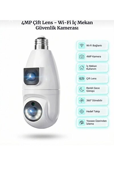 ELFA ON TEKNOLOJİ Çift Lens 360° WiFi Ampul Kamera 2MP ULTRA HD | Hareket Sen...