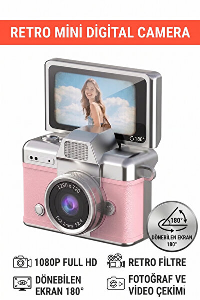 KAZEMTECH Mini Retro Kamera Dijital Ekranlı / 1,47 Inç / 1080p Full Hd / Dönd...