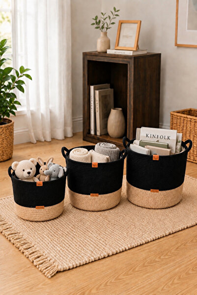 BEST CONCEPT 3 Boy Natural Hasır Sepetler,Düzenleyici Set,Çok Amaçlı Eşya Sak...