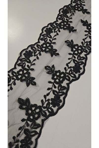 TESATURI OUTLET Black Floral Embroidered Tulle Trim for Elegant Dresses 14 cm...