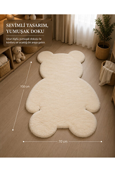 WOOLY LIFE Peluş halı ayıcık tavşan tüyü 70x100 çocuk odası kapı önü koridor ...