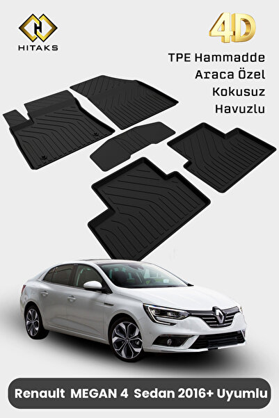 Hitaks Renault Megane 4 Sedan 2016 Sonrası Uyumlu Araca Özel 4D Havuzlu Paspas