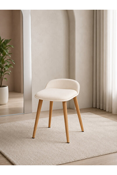 Moonra Home Makyaj Masası Taburesi Ahşap Ayaklı Tabure Minderli Makyaj Taburesi