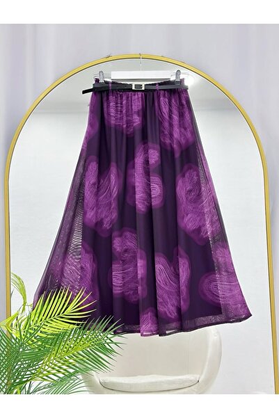 MODA VEDAT Women's Tulle Patterned Lined Skirt -0350