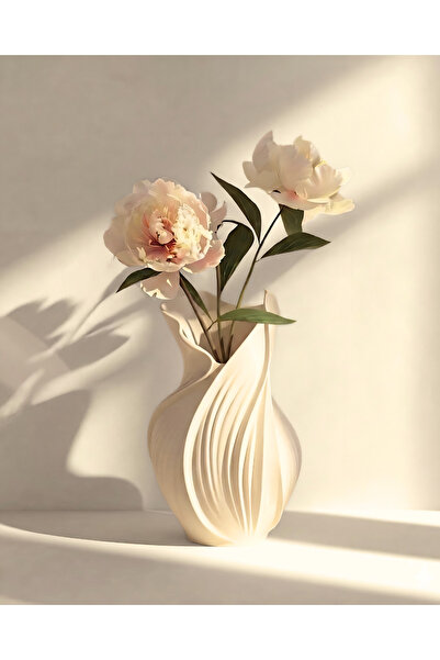 END Design Lavin Spiral Modern Dekoratif Vazo – 21 cm Lüks Tasarım Obje - Bej...