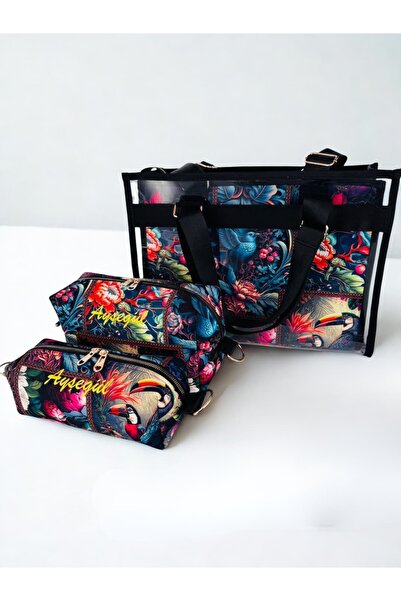 MORA BAG Taşıma Çantası Full Set İhtişamlı Kuşlar/ Siyah 4 Parça