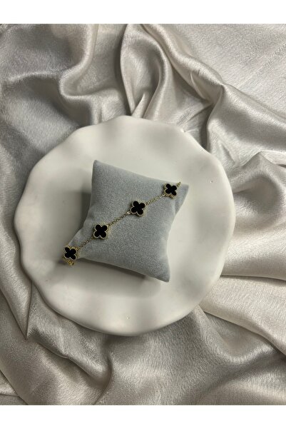 LUMİERE JEWELRY VC Gold Siyah Yonca Bileklik