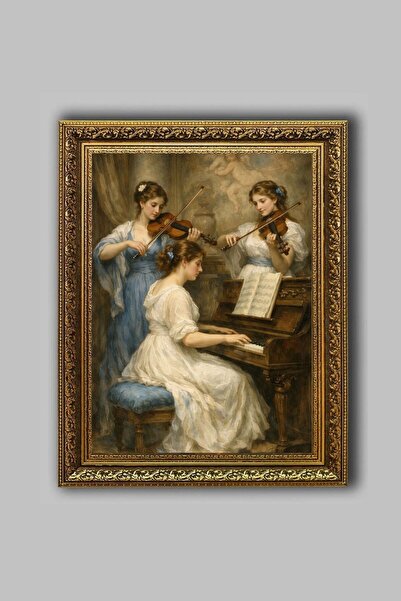 Efsa Sanat Tasarım Piyano ve Müzik Camlı Vintage Çerçeveli Tablo - Klasik Duv...