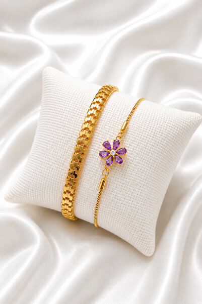 ERH سوار فولاذي ذهبي اللون مكون من قطعتين