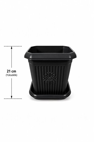 GÜZELYÜZ AVM 1 Adet Kare Saksı Seti | Siyah Renk Tabaklı Saksı Seti 7 Litre 2...
