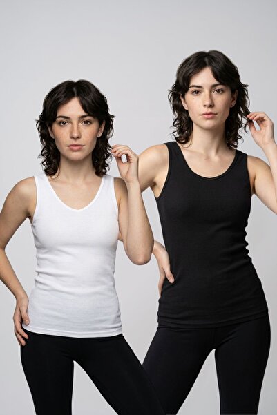 fevien 2-Pack Women's V-Neck Thick Strap Self-Bra Covered Ribbed Camisole Cot...