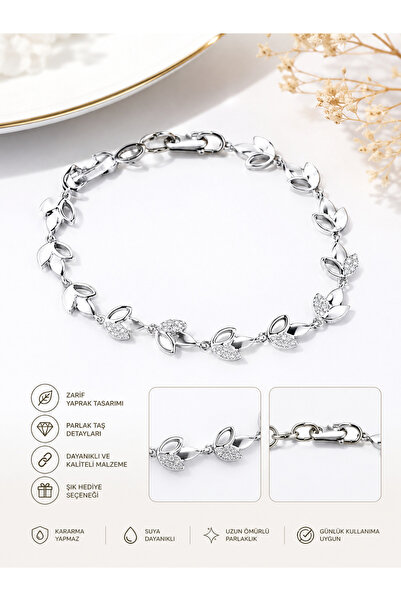 Mervişim Aksesuar Xuping Elegant Leaf Design Silver Steel Bracelet