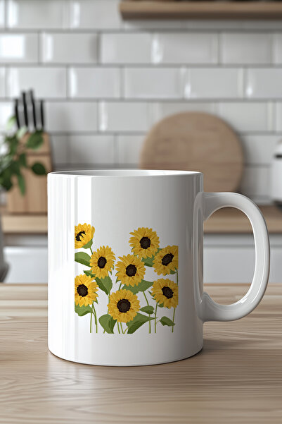 Mio Life 330ml Printed White Ceramic Mug with Sunflower Design