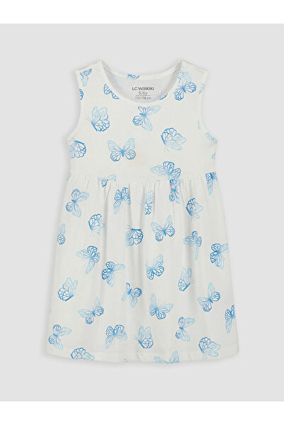 LC Waikiki Nevavm Oval Collar Butterfly Printed Girl's Dress with a Difference